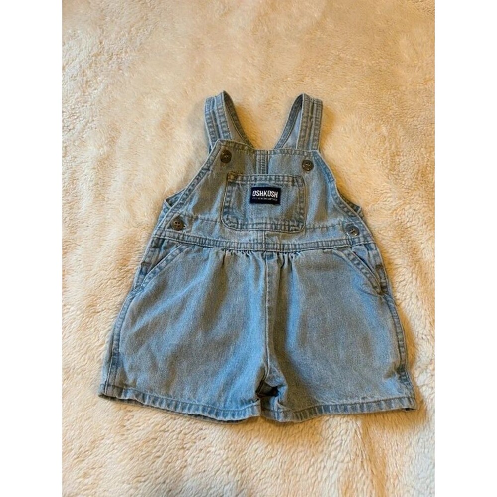 Vtg 90s Oshkosh Baby Girl MD 6-9M Light Denim Shortall